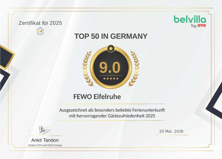 Top 50 Ferienunterkunft Deutschland 2025 – Auszeichnung für FEWO Eifelruhe